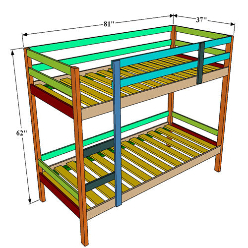 DIY Wooden 2-Tier Bunk Loft Bed Plan-Easy to Build