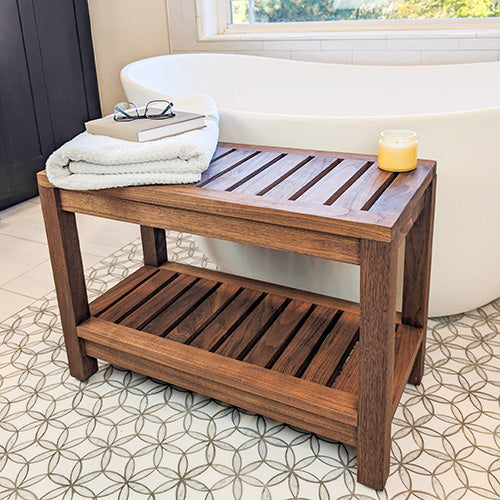 DIY Wooden Shower Bench with Shelf plan - Easy Woodworking