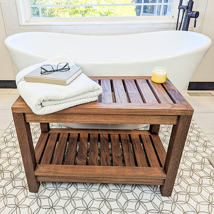 DIY Wooden Shower Bench with Shelf plan - Easy Woodworking