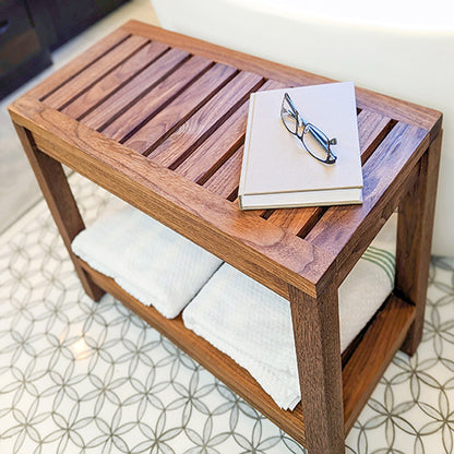 DIY Wooden Shower Bench with Shelf plan - Easy Woodworking