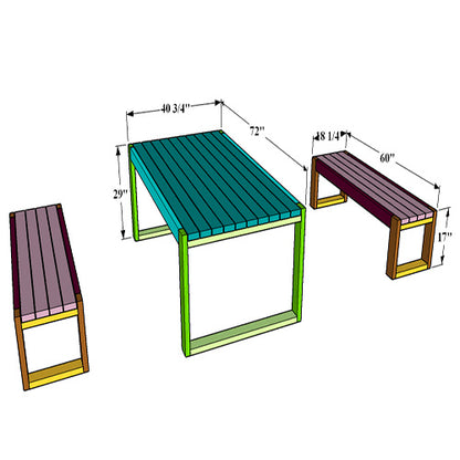 DIY Wooden Modern Picnic Table and Seating Bench Plan